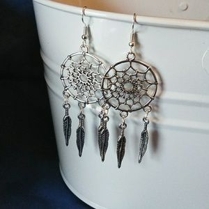 Handmade Silver dreamcatcher dangling earrings